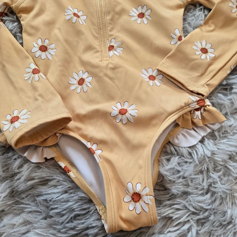 Modern Moments by Gerber Girls Mustard Yellow Daisy Long Sleeve Swimsuit‎ 3T